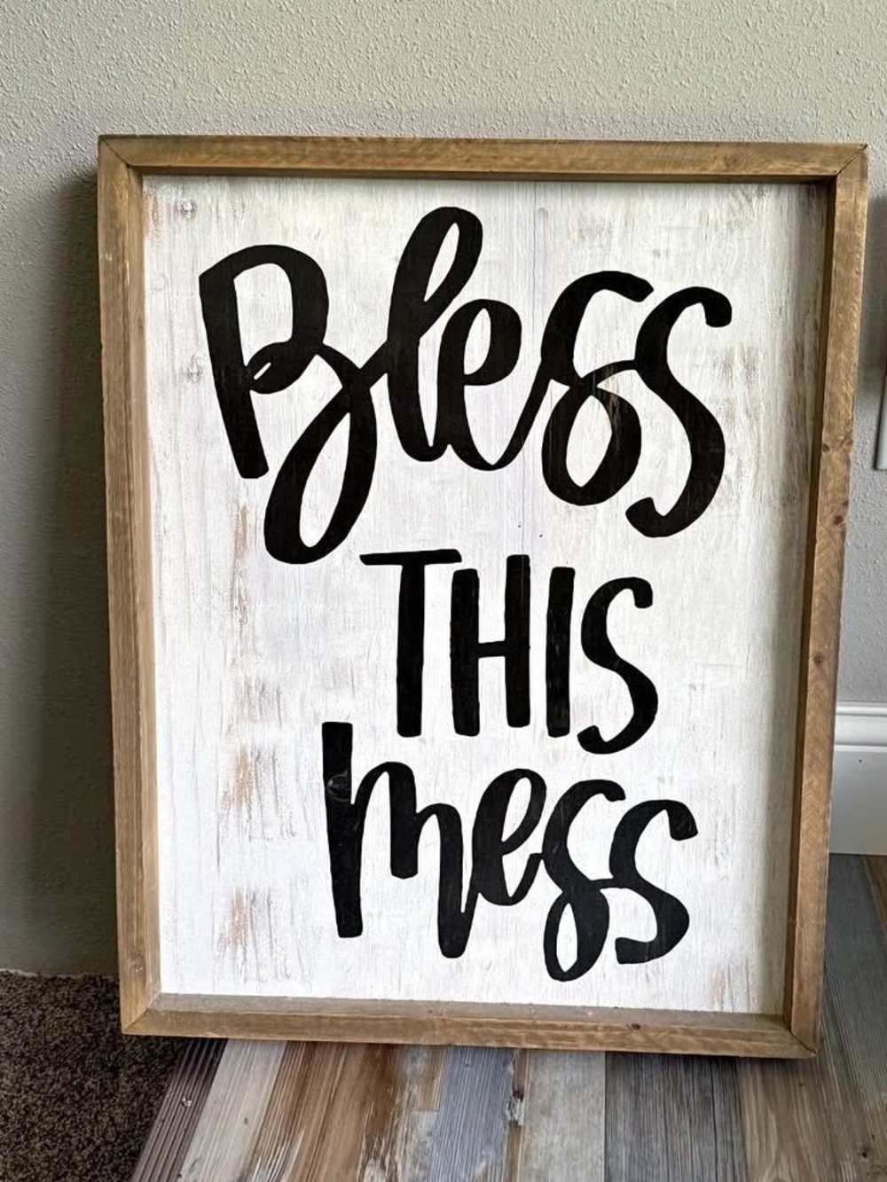 Hobby Lobby Bless This Mess Framed Sign - Black & White with Wood Frame